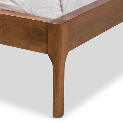 Brooklyn Mid Century Modern Walnut Wood Fabric Upholstered Platform Bed - Baxton Studio - Image 6