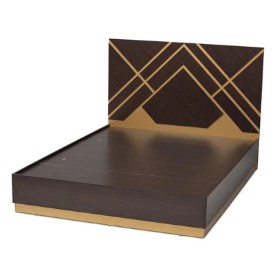 Queen Arcelia Two-Tone Wood Platform Bed Walnut Brown/Gold - Baxton Studio
