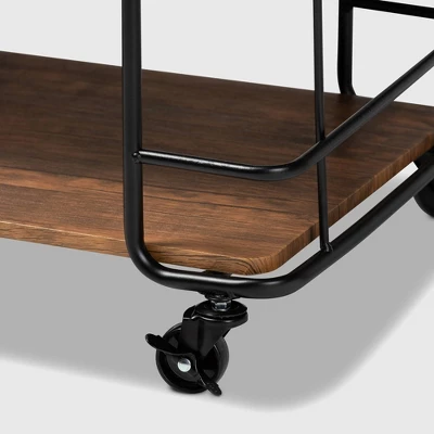 Neal Metal And Wood Kitchen Serving Cart Walnut/Black - Baxton Studio - Image 5