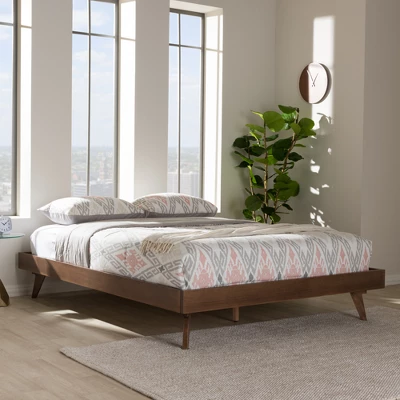 Jacob Mid - Century Modern Walnut Finished Solid Wood Bed Frame - Baxton Studio - Image 4