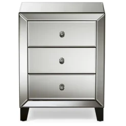 Chevron Modern And Contemporary Hollywood Regency Glamour Style Mirrored 3 - Drawers Nightstand Bedside Table - Baxton Studio