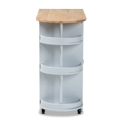 Donnie Wood Kitchen Storage Cart Light Gray/Natural - Baxton Studio - Image 3