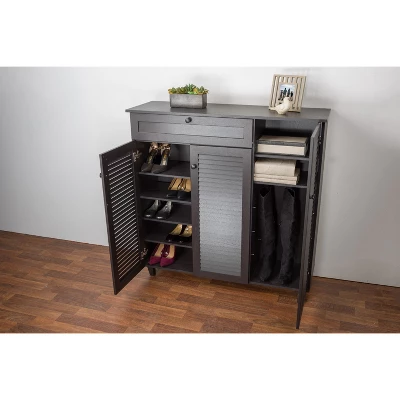 Pocillo Wood Shoe Storage Cabinet Dark Brown - Baxton Studio - Image 3