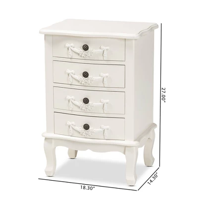 Callen Wood 4 Drawer Nightstand White - Baxton Studio - Image 9