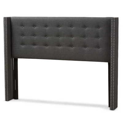 King Ginaro Modern And Contemporary Fabric Button Tufted Nail Head Winged Headboard Dark Gray - Baxton Studio