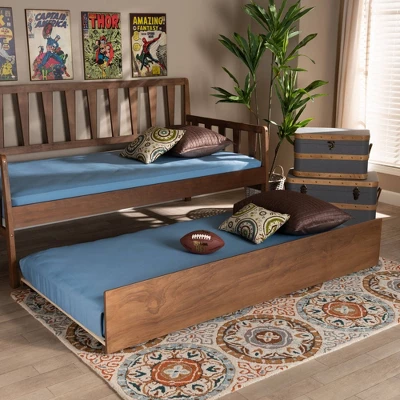 Twin Midori Wood Trundle Bed Walnut - Baxton Studio - Image 3
