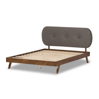 Penelope Mid-Century Modern Solid Wood And Fabric Upholstered Platform Bed Gray/Walnut Brown - Baxton Studio - Image 2