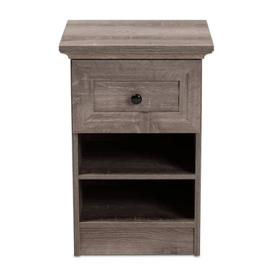 Dara 1 Drawer Wood Nightstand Gray/Brown/Black - Baxton Studio - Image 2