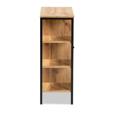 Vander Wood And Metal 1 Door Shoe Storage Cabinet Oak Brown/Black - Baxton Studio - Image 3