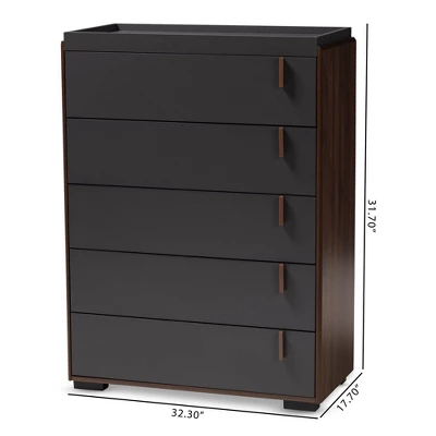 5 Drawer Rikke Two-Tone Wood Chest Brown - Baxton Studio - Image 3
