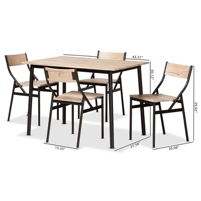5pc Carmen Wood And Metal Dining Set Oak Brown/Dark Brown - Baxton Studio - Image 10