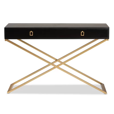 Madan Wood And Metal 2 Drawer Console Table Black/Gold - Baxton Studio - Image 3