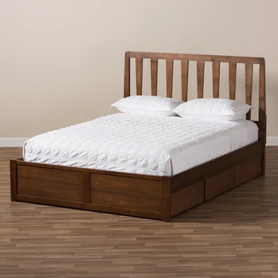 Queen Raurey Modern And Contemporary Walnut Finished Storage Platform Bed Brown - Baxton Studio - Image 10