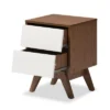 Hildon Mid - Century Modern Wood 2 - Drawer Storage Nightstand - White, "Walnut" Brown - Baxton Studio