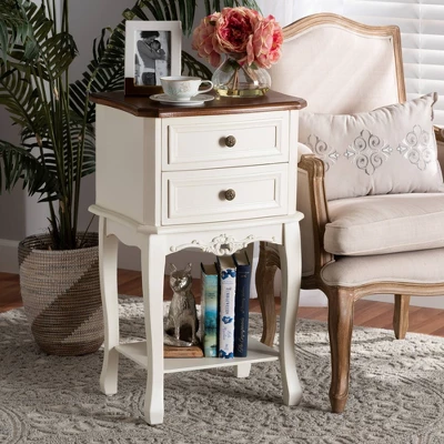 2 Drawer Darla Wood Nightstand White/Cherry Brown - Baxton Studio - Image 5