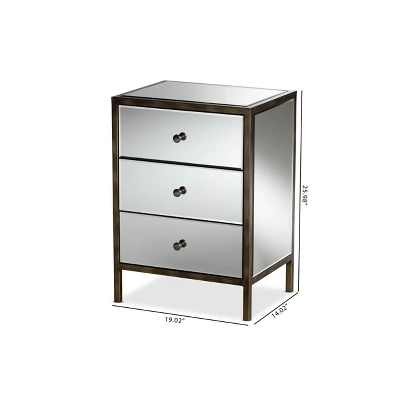 Baxton Studio Nouria Mirrored 3 Drawer Nightstand Bedside Table Silver - BaxtonStudio - Image 5
