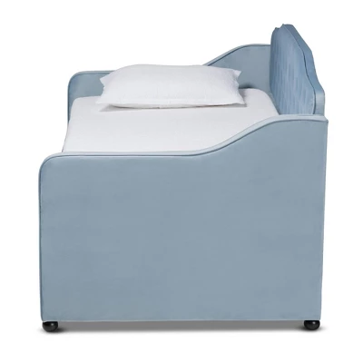 Twin Freda Velvet Tufted Daybed With Trundle Light Blue - Baxton Studio - Image 2
