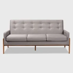 Perris Upholstered Wood Sofa Light Gray/Walnut - Baxton Studio