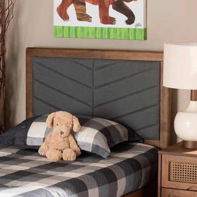 Twin Iden Fabric Upholstered Wood Headboard Dark Gray/Walnut Brown - Baxton Studio - Image 3