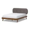 Penelope Mid-Century Modern Solid Wood And Fabric Upholstered Platform Bed Gray/Walnut Brown - Baxton Studio