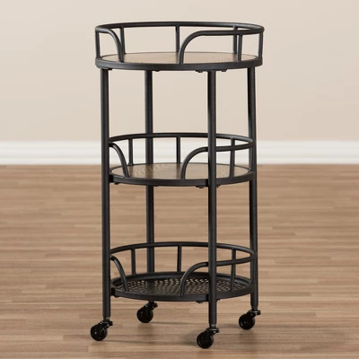 Bristol Rustic Industrial Style Metal And Wood Mobile Serving Cart - Brown - Baxton Studio - Image 4