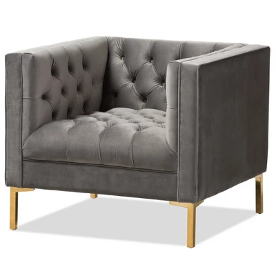 Zanetta Luxe And Glamour Velvet Upholstered Gold Finished Lounge Chair - Baxton Studio - Image 9