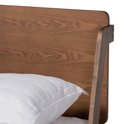 Sadler Mid-Century Modern Platform Bed Walnut/Brown - Baxton Studio - Image 3
