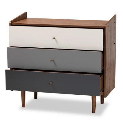 Halden And Gradient Wood 3 Drawer Chest Brown/Gray - Baxton Studio
