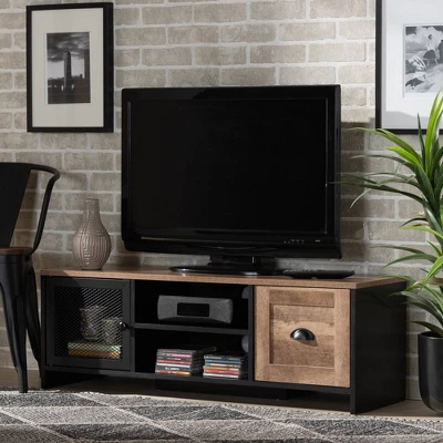 Connell Two-Tone Wood And Metal 2 Door TV Stand For TVs Up To 40" Natural Brown/Black - Baxton Studio - Image 7