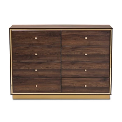Cormac Wood And Metal 8 Drawer Dresser Walnut Brown/Gold - Baxton Studio - Image 2