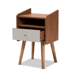 Elario Wood 1 Drawer Nightstand White/Walnut/Brown - Baxton Studio