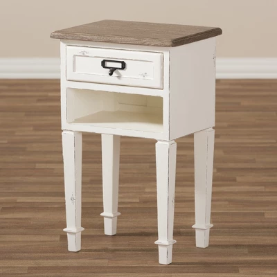 Dauphine 1 Drawer Provincial Style Oak And Distressed Finish Wood Nightstand White - Baxton Studio - Image 6