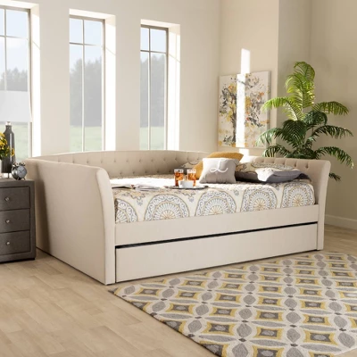 Delora Upholstered Daybed With Trundle Beige - Baxton Studio - Image 6