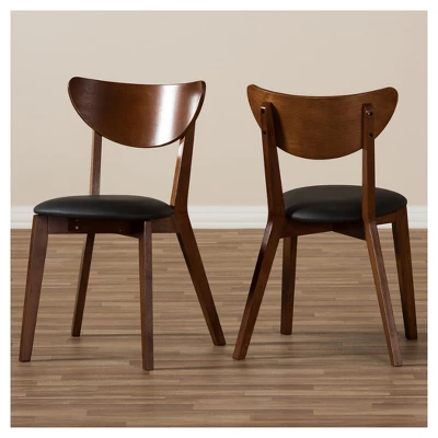 Set Of 2 Sumner Mid - Century Faux Leather Dining Chairs - Black, "Walnut" Brown - Baxton Studio - Image 4