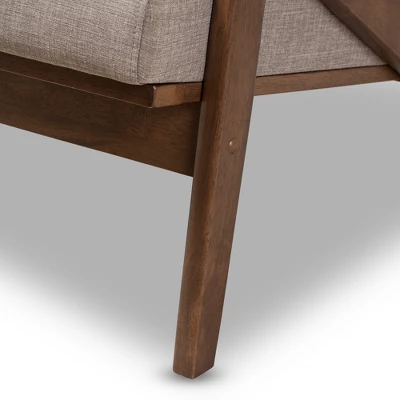 Bianca Mid-Modern Walnut Wood Fabric Tufted 2 Seater Loveseat Light Gray - Baxton Studio - Image 6