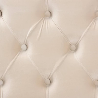 Powell Velvet Fabric Upholstered And PU Leather Ottoman Gold - Baxton Studio - Image 4