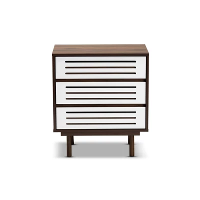 3 Drawer Meike Two-Tone Wood Nightstand Walnut/White - Baxton Studio - Image 2