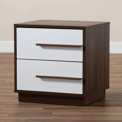 Mette Walnut Finished Wood Nightstand White - Baxton Studio - Image 2