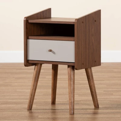 Elario Wood 1 Drawer Nightstand White/Walnut/Brown - Baxton Studio - Image 7