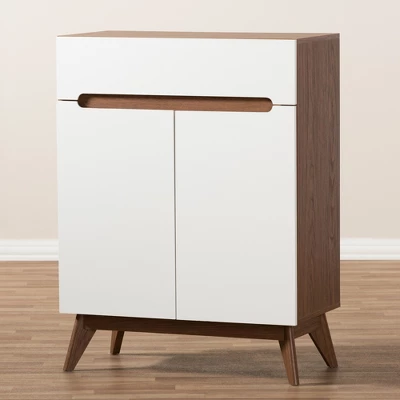 Calypso Mid - Century Modern Wood Storage Shoe Cabinet - Brown - Baxton Studio - Image 7