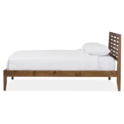 Queen Daylan Mid Century Modern Solid Wood Slatted Platform Bed Walnut Brown - Baxton Studio