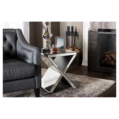 Morris Modern And Contemporary Hollywood Regency Glamour Style Accent Side Table - Silver - Baxton Studio - Image 2