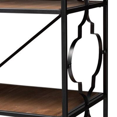65" 5 Shelf Mirna Iron & Natural Oak Wood Quatrefoil Accent Bookshelf Brown/Black - Baxton Studio - Image 4