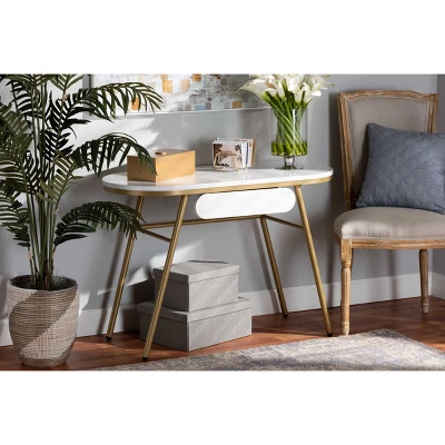 Mabel Metal Console Table With Faux Marble Tabletop Gold - Baxton Studio - Image 6