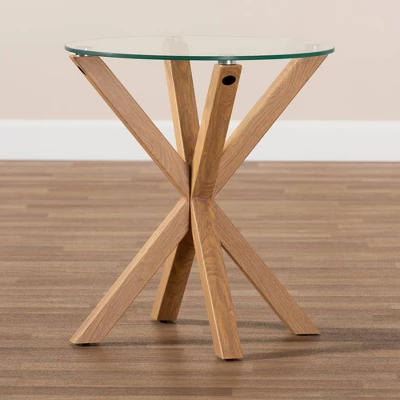 Lida Glass And Wood Finished End Table Clear/Natural - Baxton Studio - Image 4