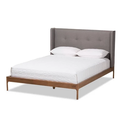 Brooklyn Mid Century Modern Walnut Wood Fabric Upholstered Platform Bed - Baxton Studio - Image 9