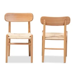 2pc Raheem Hemp And Wood Dining Chair Set Brown - Baxton Studio