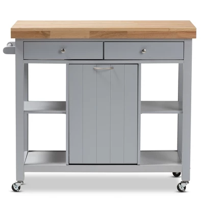 Hayward Coastal And Farmhouse Natural Wood Kitchen Cart White, Light Brown - Baxton Studio - Image 6