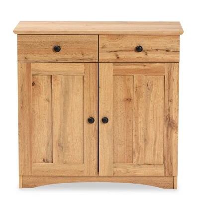 Lauren Wood 2 Door Buffet Kitchen Cabinet Oak Brown/Black - Baxton Studio - Image 2