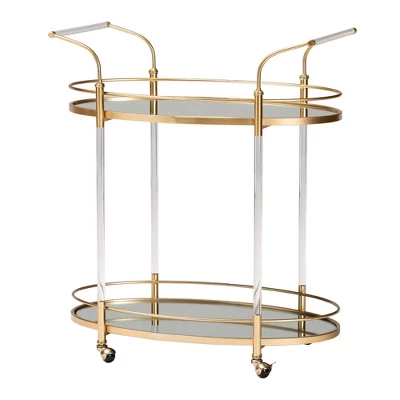 Nakano Metal And Glass 2 Tier Wine Cart Gold/Mirror - Baxton Studio - Image 2